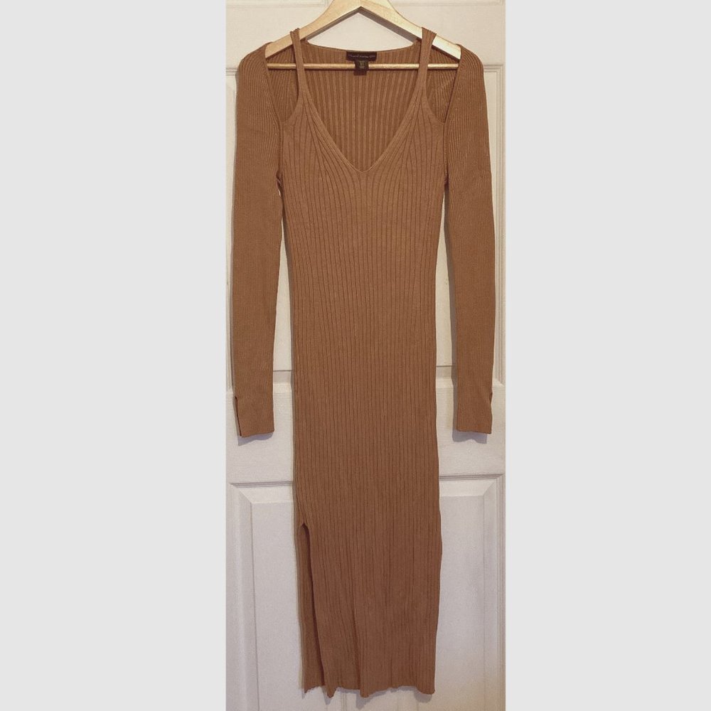 House of Harlow 1960 Ribbed Knit Bodycon Midi Dress with Shoulder Cutouts